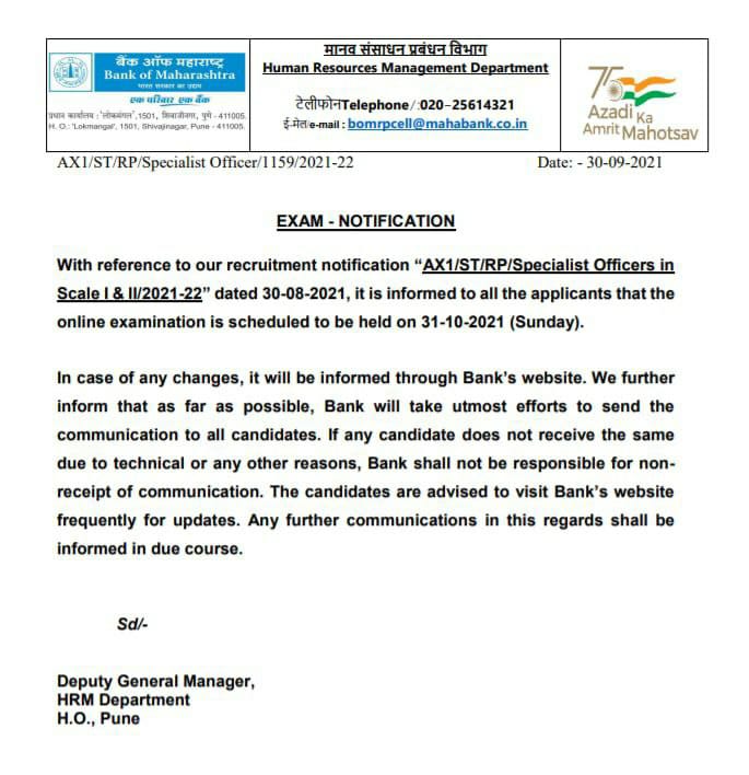 Bank of Maharashtra Recruitment 2021: Exam Date for 190 Specialist Officer Posts – Home_3.1