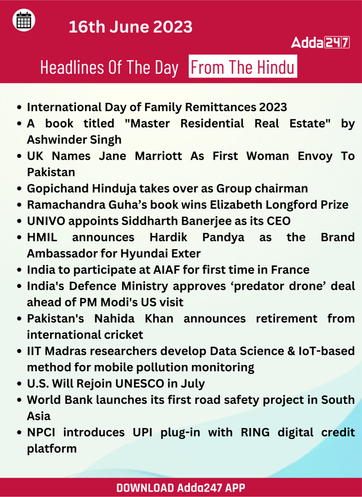 Daily Current Affairs and News Headlines of 16th June 2023 – Home_19.1