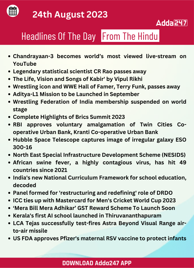 Daily Current Affairs 24 August 2023, Important News Headlines (Daily GK Update) – Home_20.1