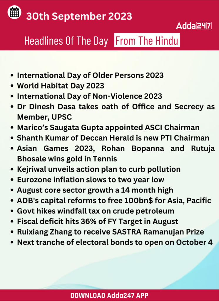 Daily Current Affairs 30 September 2023, Important News Headlines (Daily GK Update) – Home_17.1