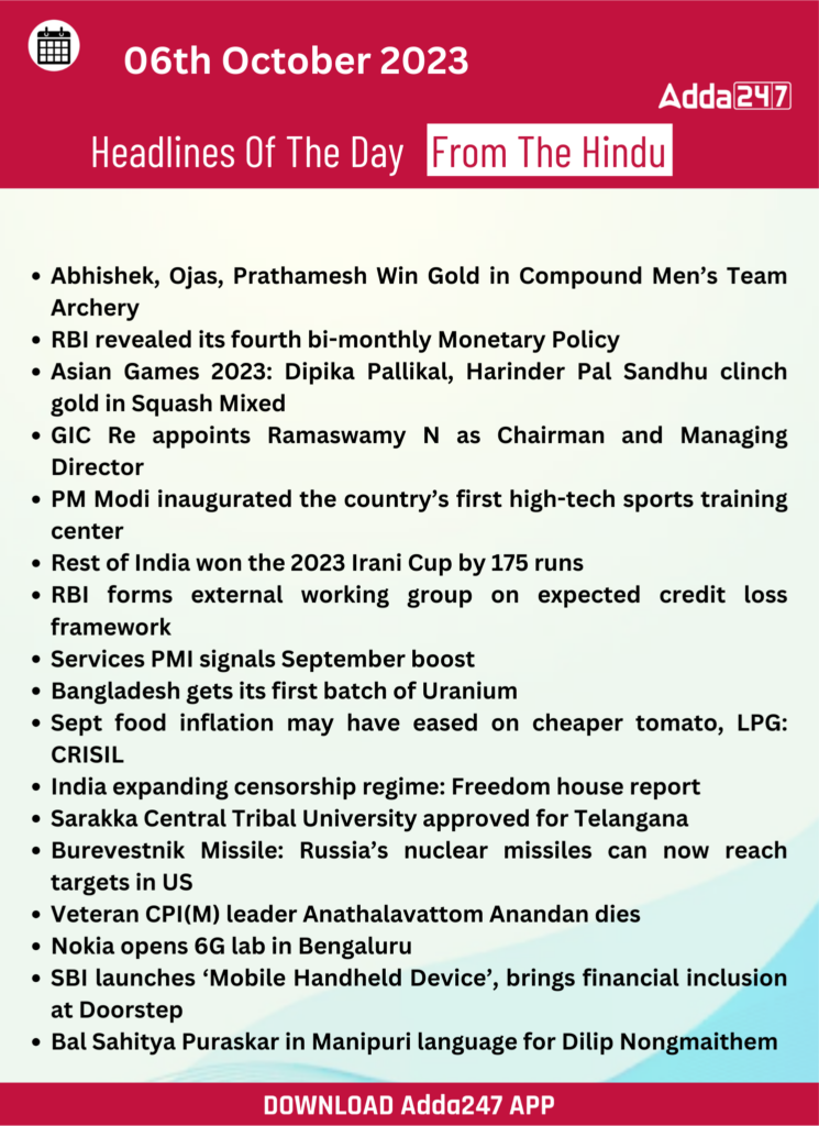 Daily Current Affairs 6 October 2023, Important News Headlines (Daily GK Update) – Home_21.1