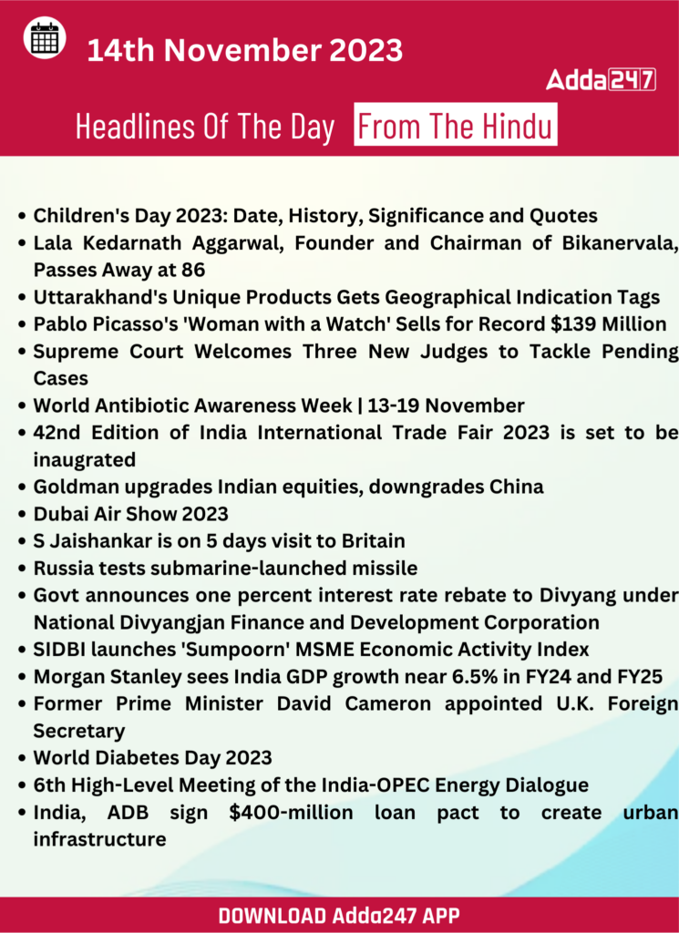 Daily Current Affairs 14 November 2023, Important News Headlines (Daily GK Update) – Home_25.1