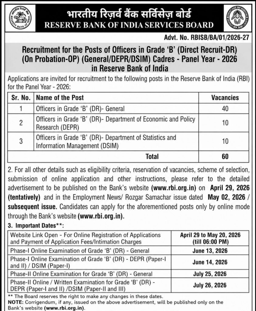 RBI Grade B Notification 2026