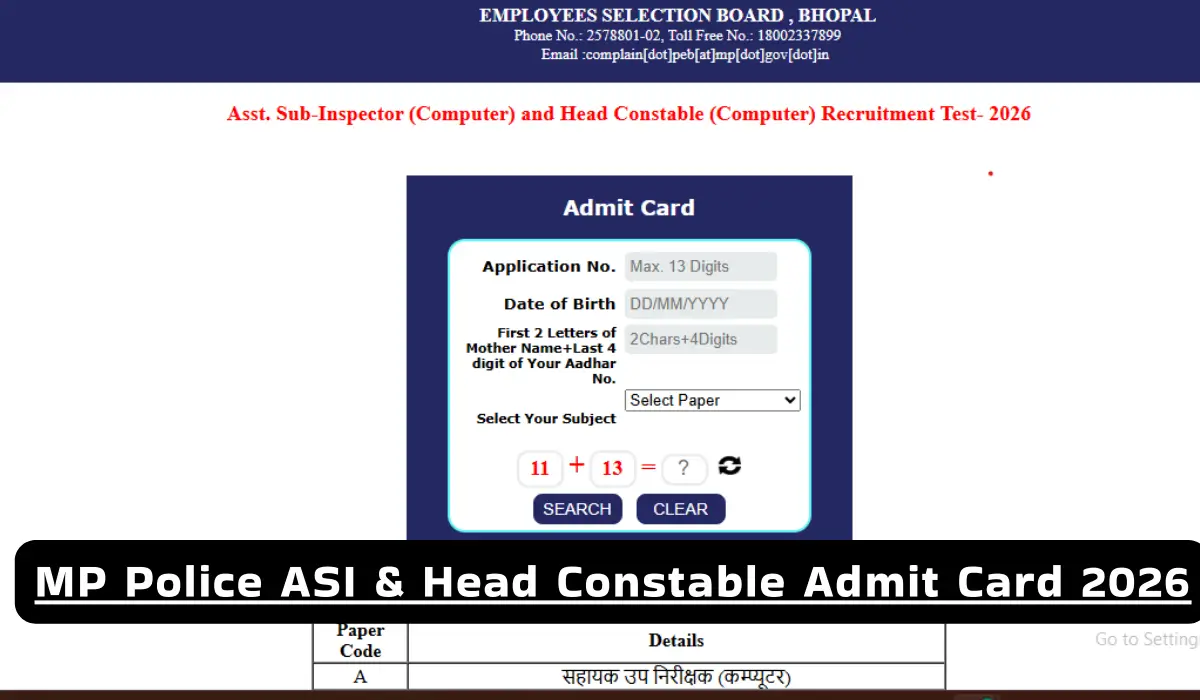 MP Police ASI & Head Constable Admit Card 2026