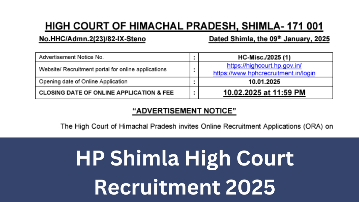 HP Shimla High Court Recruitment 2025