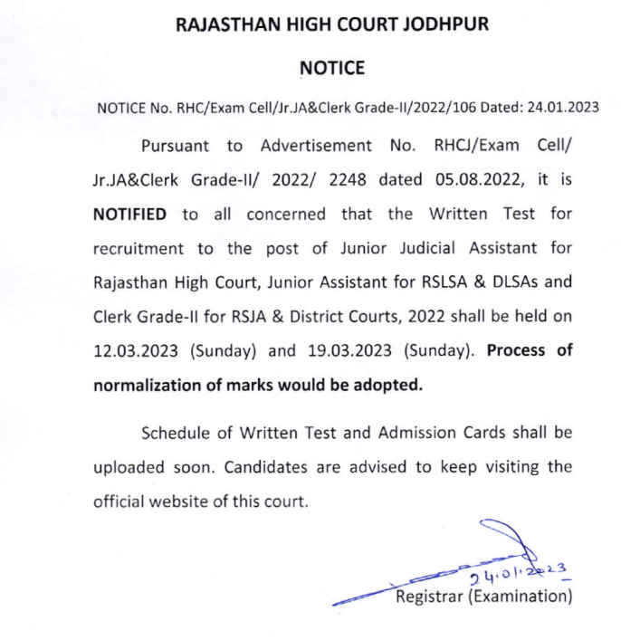 Rajasthan High Court Admit Card 2023 for LDC Clerk JA JJA_50.1