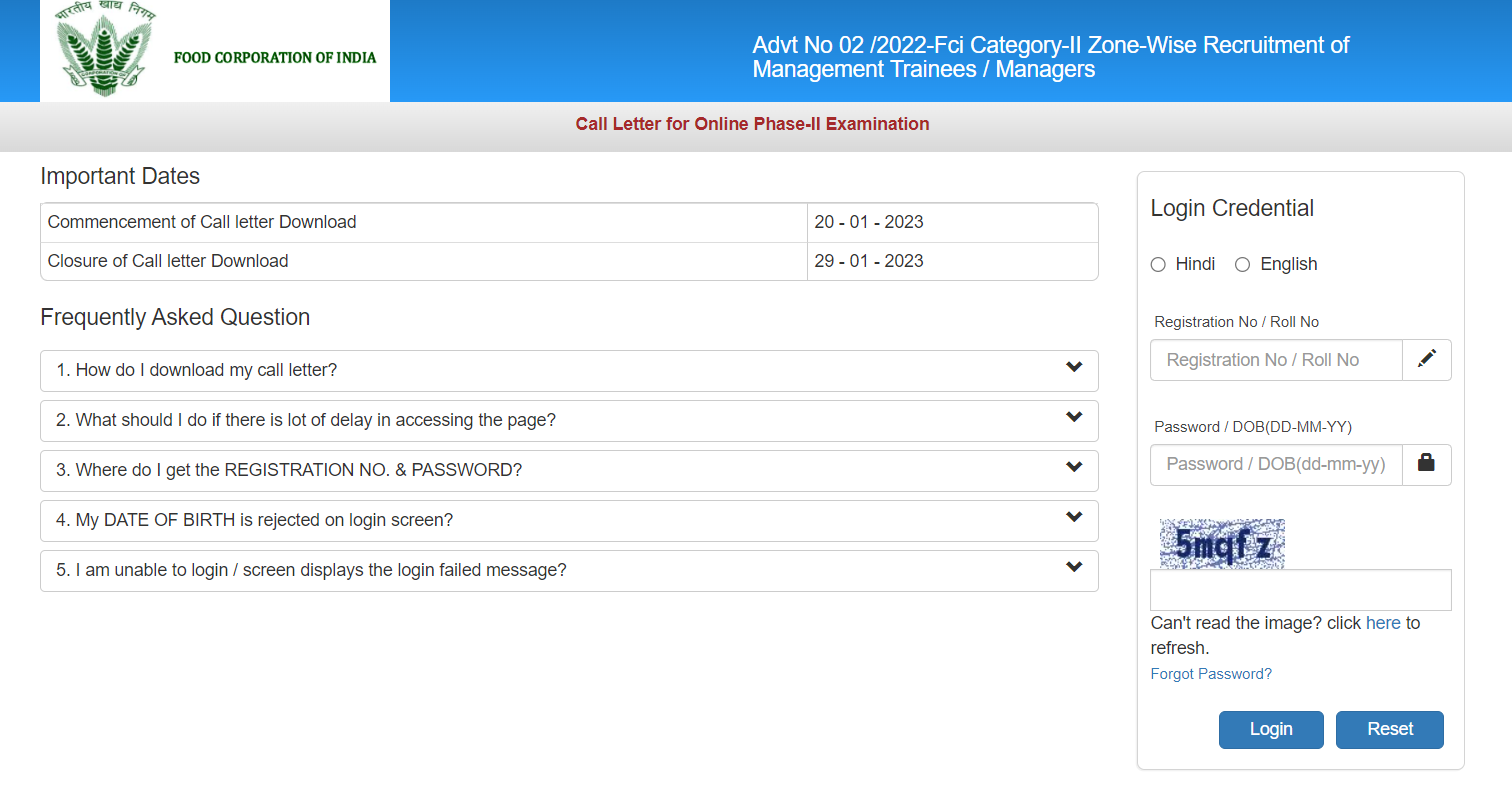 FCI Manager Admit Card 2022 Out, Phase 2 Direct Link_50.1