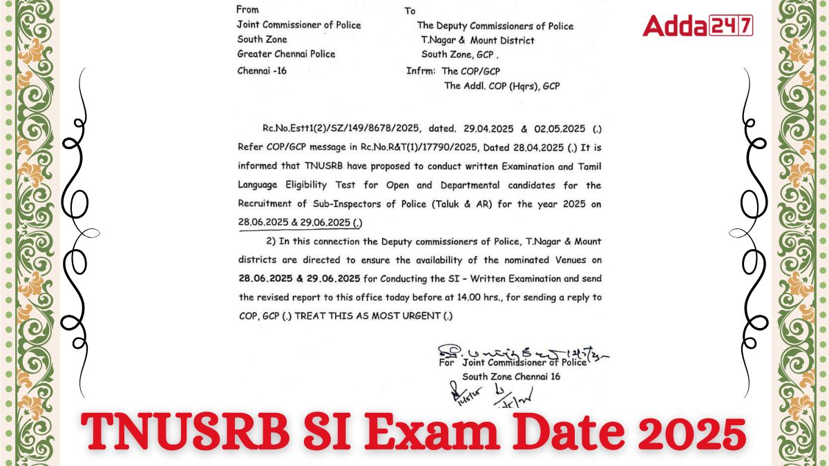 TNUSRB SI Exam Date 2025