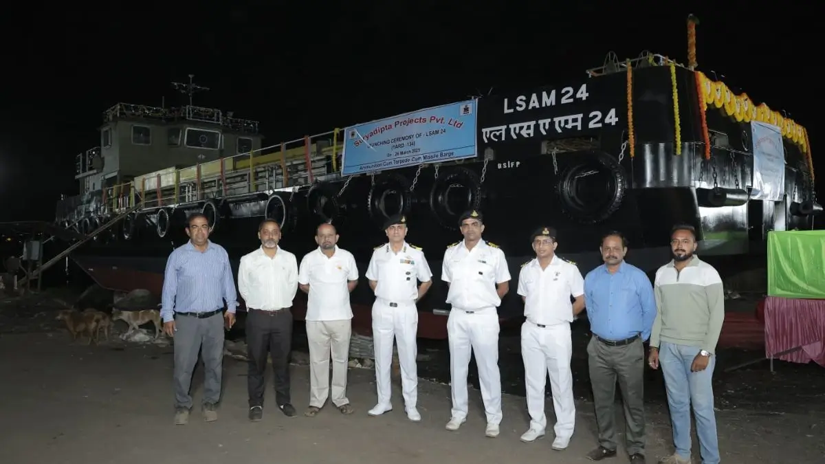 Launch of the Tenth Ammunition Cum Torpedo Cum Missile (ACTCM) Barge, LSAM 24 (Yard 134)