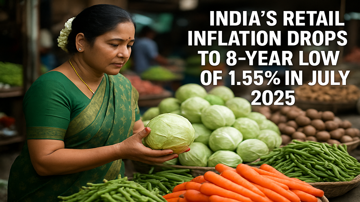 India’s Retail Inflation Drops to 8-Year Low of 1.55% in July 2025